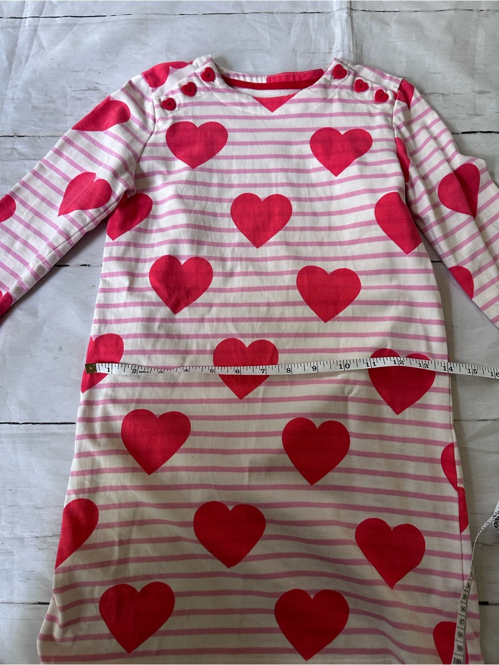 Mini Boden Pink and Red Heart Stripe Long Sleeve Dress size 7-8 Valentine - Picture 10 of 11